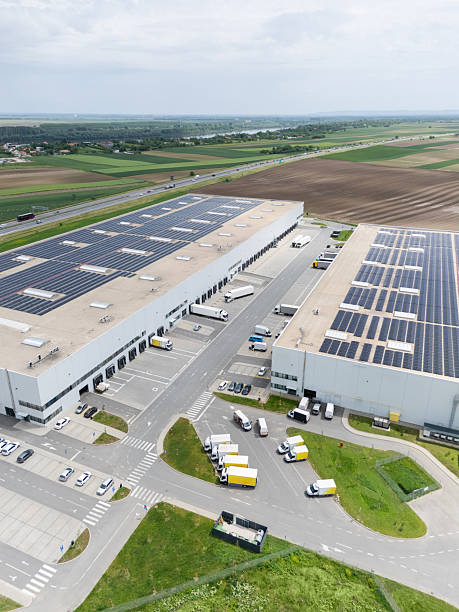 istock Logistics centers with solar panels on roofs. 2236529425
