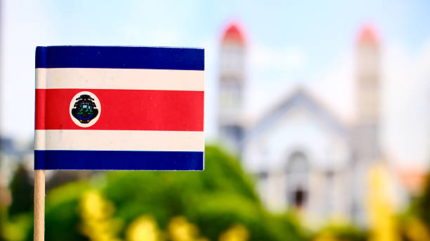 Costa Rica flag selective focus with copy space