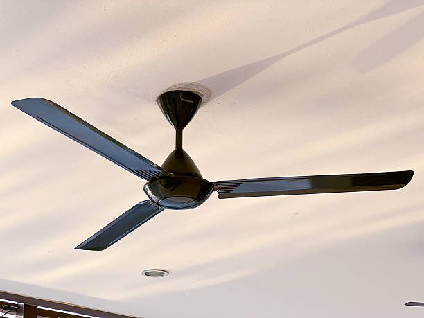 istock Modern Ceiling Fan With Three Blades Mounted On White Ceiling, Indoor Home Comfort 2236538110