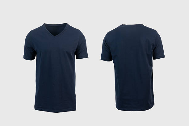istock Dark Blue V-Neck T-Shirt Isolated on White Background . Front and Back View 2236538473