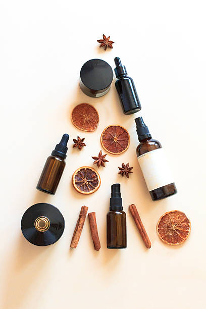 istock Winter skincare routine arranged in Christmas tree shape with natural ingredients 2236544460