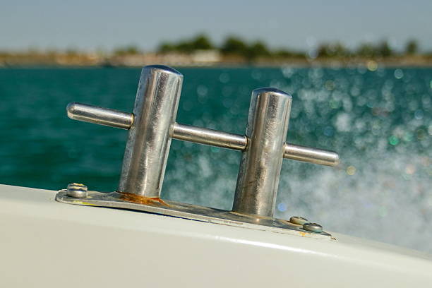 Mooring bollard on yacht in the Mediterranean coast