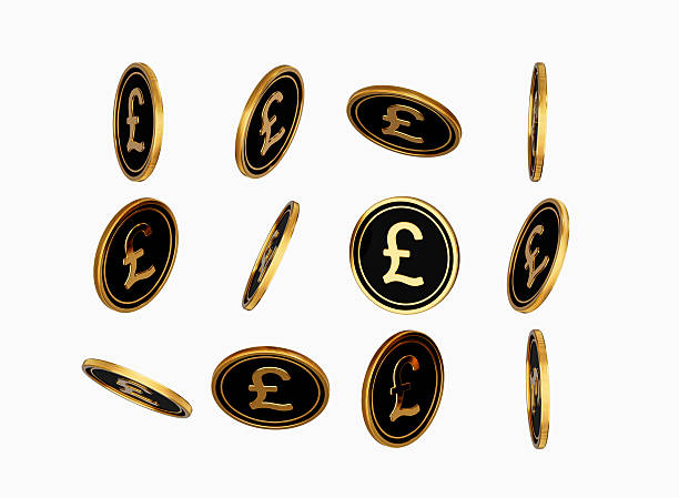 istock Falling Golden And Black British Pound Rounded Coins Isolated On White Background 3d Illustration 2236547698