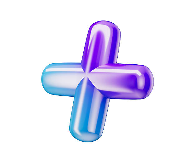 3d Glossy plus sign in a gradient of blue and purple, with a smooth rounded edges. 3D Illustration