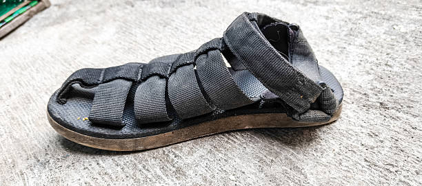 top view pair of grey leisure sandal for men on white background