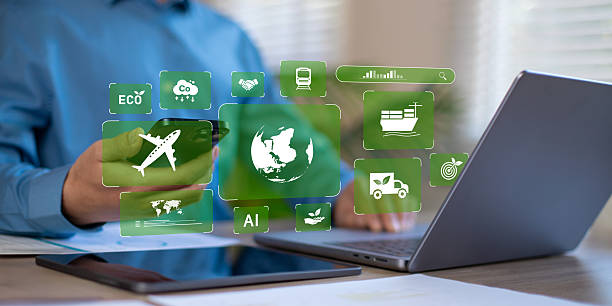 istock Global transportation concept, businessman using notebook for transportation, green energy, sustainable development and environmentally friendly global transportation. 2236556637