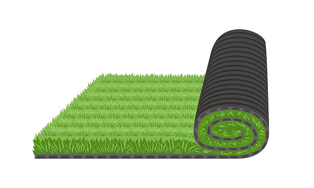istock Roll of artificial lawn isolated on white background. Vector cartoon flat illustration. 2236561397