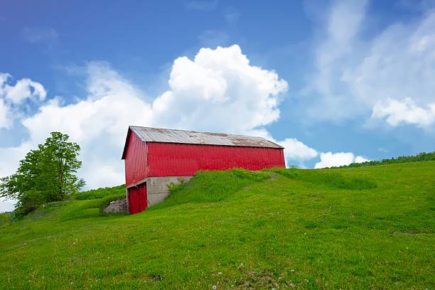 Old run down farming barns in rural Nebraska in mid USA of North America.