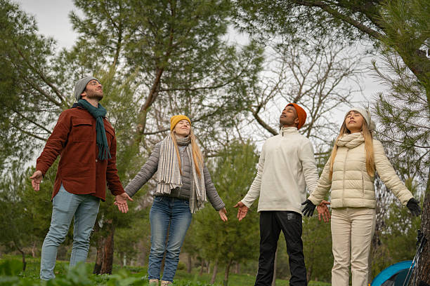 istock Group of hikers breathing fresh air in a forest 2236567122