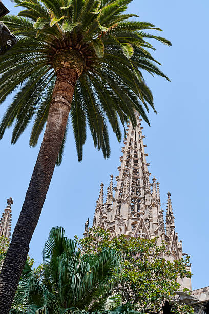Large, decorated spire at Santa Maria del Pi (Saint Mary of the Pine Tree). Barcelona. Catalonia. Spain.
