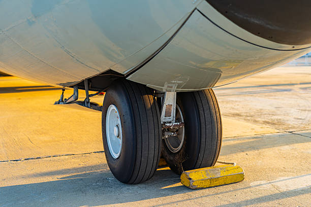 Airplane wheels parked at the airport