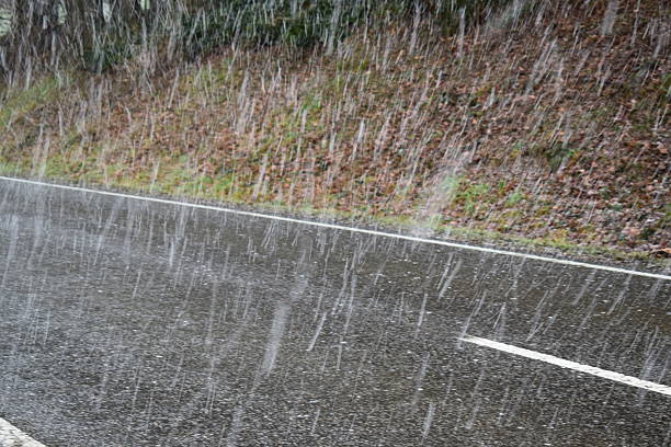 istock snow storm on the road 2236584315