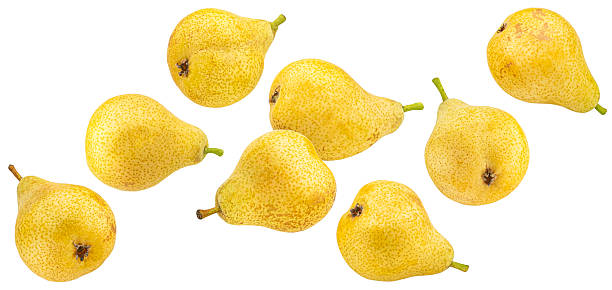 istock Falling yellow pears isolated on white background, full depth of field 2236584426