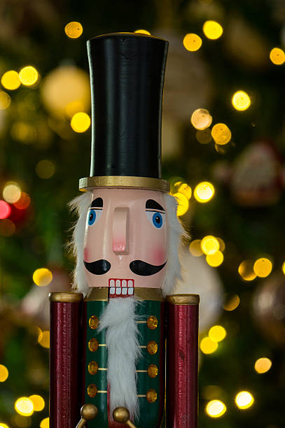 istock Vertical shot of a nutcracker with a Christmas tree in the background blurred 2236586158