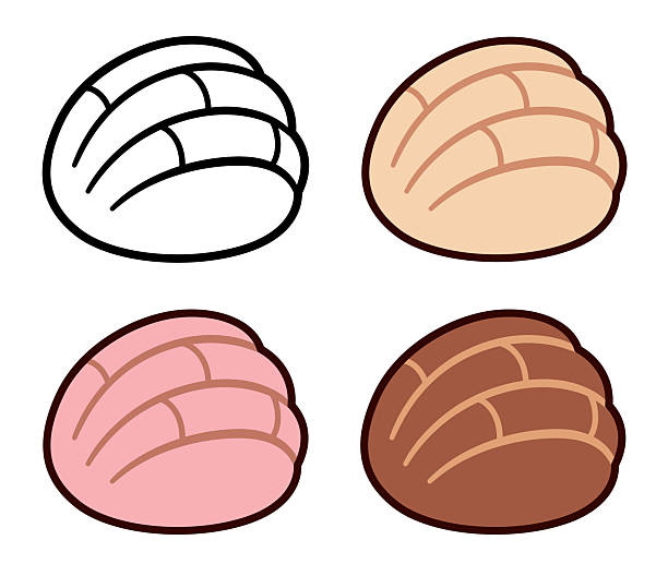 illustrazioni stock, clip art, cartoni animati e icone di tendenza di set di icone del pane dolce messicano concha - concha pan brioche