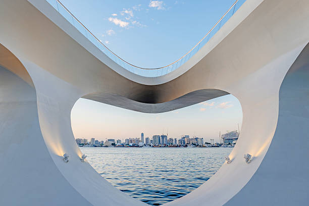 istock Romantic heart-shaped view from Creek Harbour Public Viewing Deck in Dubai, framing the skyline and Dubai Creek waterfront with calm water and soft evening light 2236616475