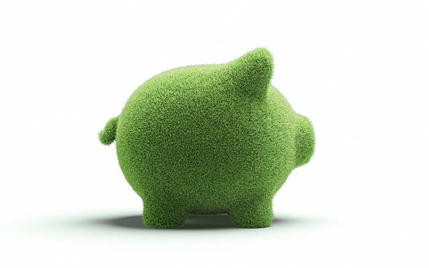 3d render Piggy Bank Made of Grass, (Object + Shadow Clipping Path) Green Economy Money Accumulation Model