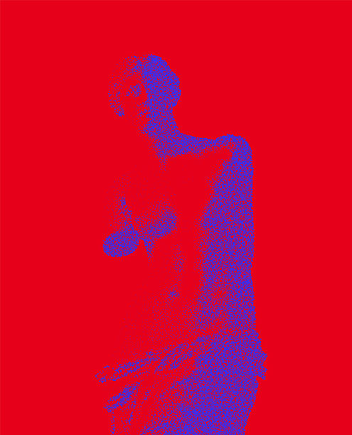 Risoprint Style Blue Venus Statue on Red Background