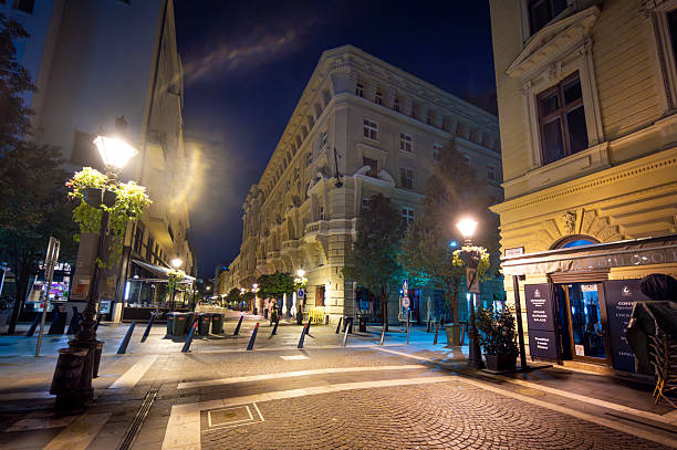 Budapest, Central Hungary - September 18, 2025: Boulevard in Budapest's historic center. Budapest offers a vibrant and diverse nightlife that blends seamlessly with the city's art and culture.