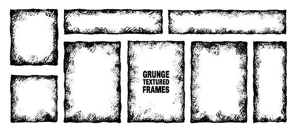 Grunge frames with wavy hand drawn edges set. Distressed rectangular abstract black messy borders vector design