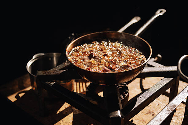 Outdoor cooking. Frying food.