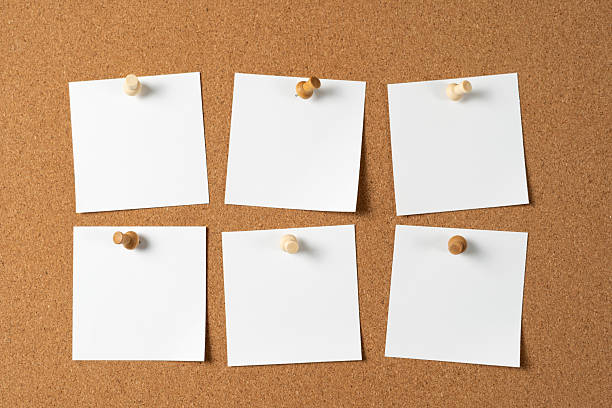 istock Four Notes Pinned on Cork Board with Wooden Push Pins 2236644547