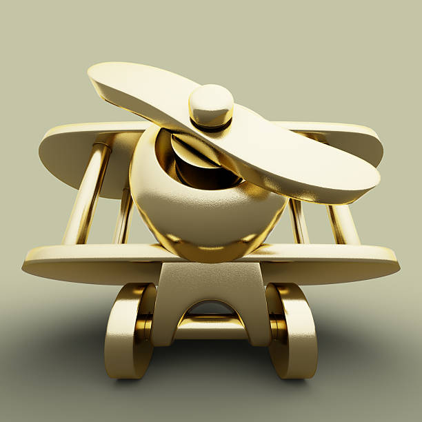 Airplane Toy from Golden Metal. 3D Illustration. File with Clipping Path.