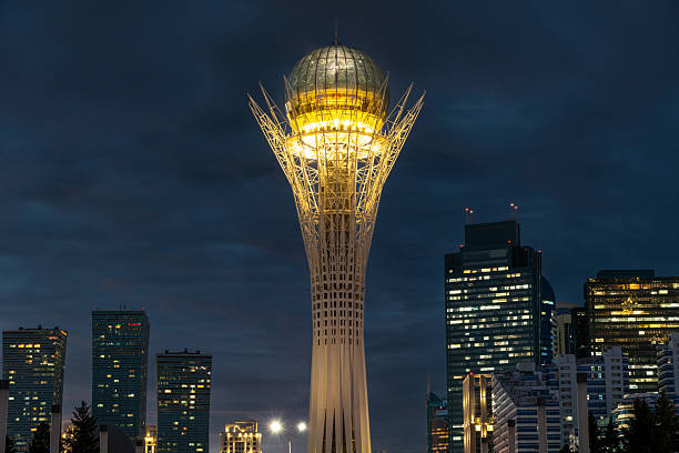 istock Illuminated Baiterek Tower and Astana skyline at dusk 2236655949