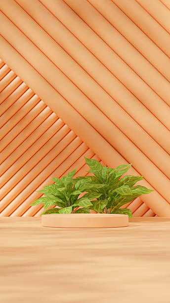 istock in portrait textured wall, 3d render empty space orange color curved cylinder 2236657923