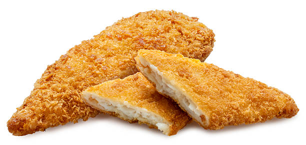 Deep fried crispy fish steak isolated on white, Deep fried Breaded fish isolated on white background With clipping path.