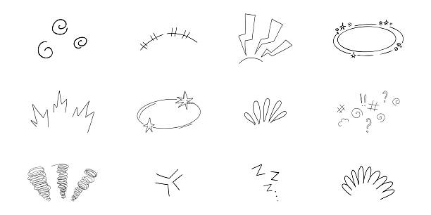 istock Comic manga effect angry exclamation expressions, hand drawn sketch line emoticon anime reaction set. Scribble anime dizzy marks . High quality photo 2236670770