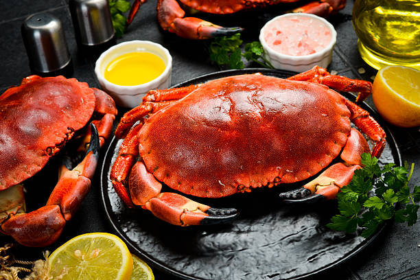 istock Delicious boiled crab with large claws. Side view, close-up. 2236672258