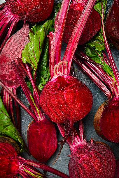 istock Food concept. Raw beetroot sliced on the table. Top view. Macro photo. 2236672372