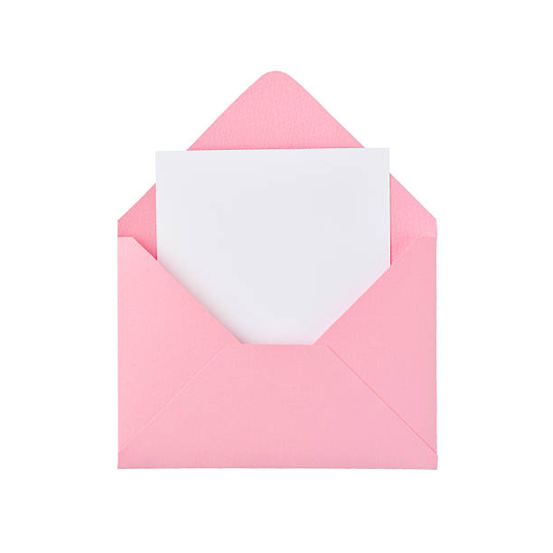 Open pink paper air post envelope with empty white blank paper sheet isolated on white background with clipping path. Element for design.