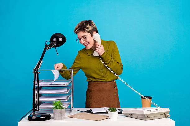 Woman work desk laptop Technology office work emotion manager. High quality photo