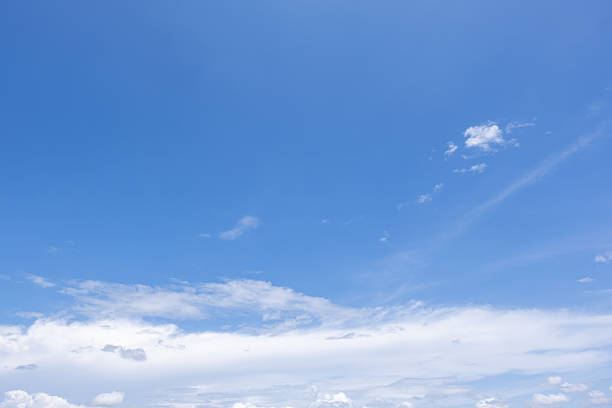 istock Panoramic view of clear blue sky and clouds, Blue sky background with tiny clouds. White fluffy clouds in the blue sky. Captivating stock photo featuring the mesmerizing beauty of the sky and clouds. 2236683902