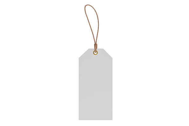 istock 3D mockup of blank rectangle hanging tags with rope strings, metal eyelets, isolated on background. For branding, label design, packaging, fashion, retail, shipping label, wedding tag, gift tag 2236684164