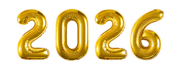istock Shiny gold inflatable balloons shaped as the numbers 2026 2236686885
