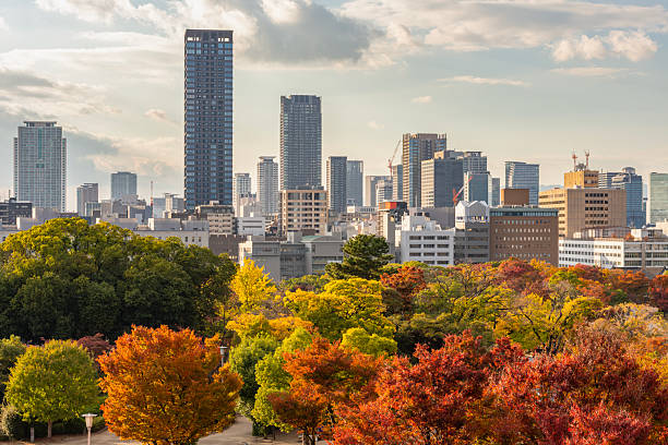 Osaka autumn cityscape in Japan