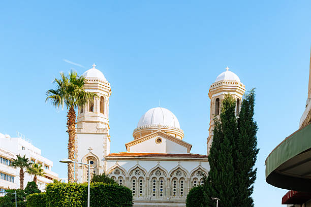 Limassol, Cyprus- December 20, 2024: Ayia Napa Cathedral church exterior view on Agiou Andreou Street