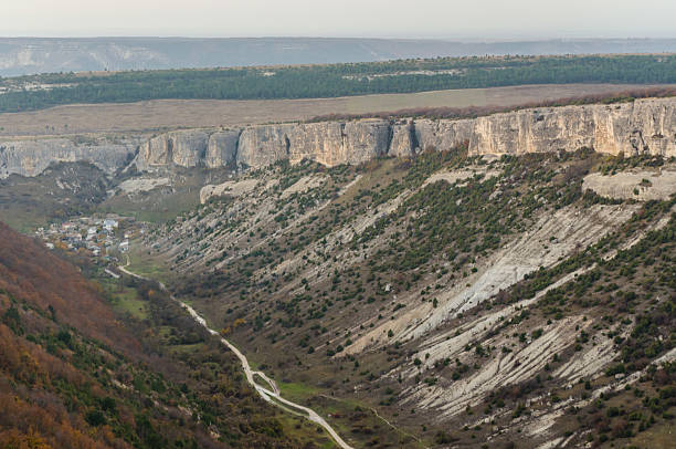 istock Serpentine road through crimean valley amidst rugged hills 2236699921