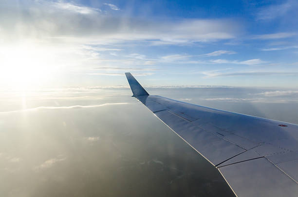 istock Airplane wing over serene sky at sunset 2236700003