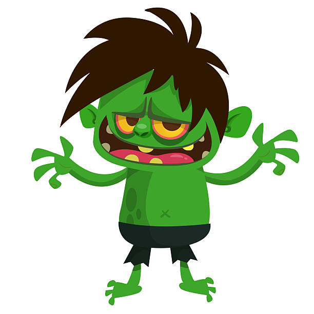 istock Cartoon funny green zombie character design. Halloween monster vector illustration 2236700737