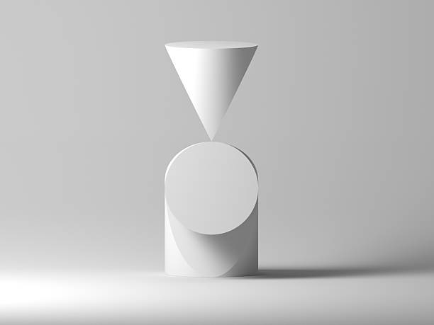 istock A clean, monochrome still life featuring a white cone balanced over a circular base 2236702209