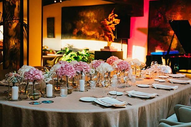 Elegant Table Setting with Floral Centerpieces