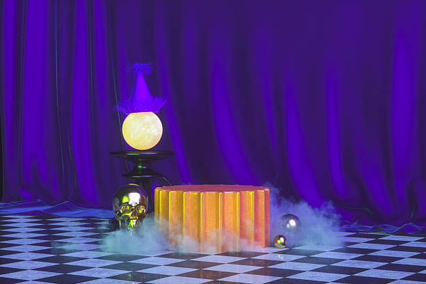 istock Halloween background with orange podium and Halloween decoration. 3d rendering. 2236710074