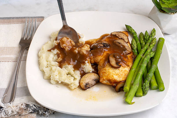 istock chicken breast top with gravy and mushrooms 2236712454