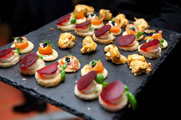 istock A tray of mixed canapes and savoury appetisers in rows 2236713957