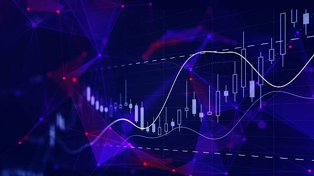 istock Stock market charts screen composited with duotone plexus network lines. 2236717655