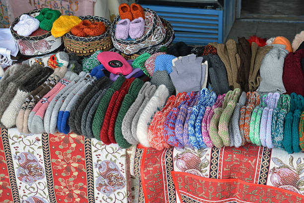 istock Winter socks. Downy socks in different colors 2236721219